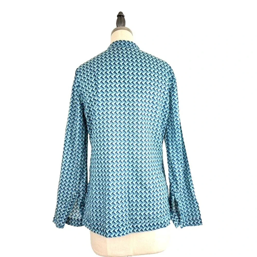 TORY BURCH Tunic Top Blouse 4 Juniper Berry T-Zag Cotton Flare Sleeve Logo